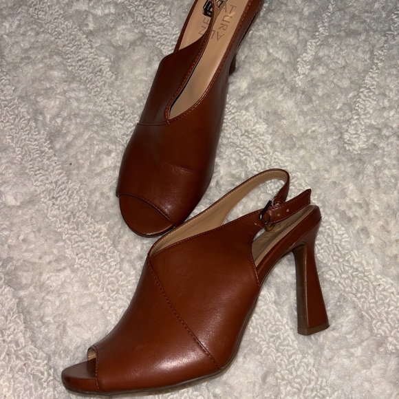 Naturalizer Shoes - Naturalizer Brown Leather Peep-Toe Slingback Heels